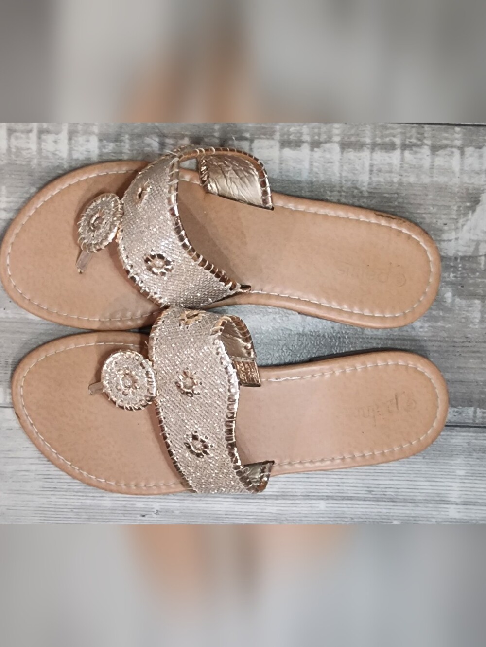 Palms, Shoe Show, Womens Metallic Gold Slide Sandals